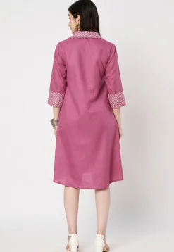 Digital Printed Cotton Dress in Pink