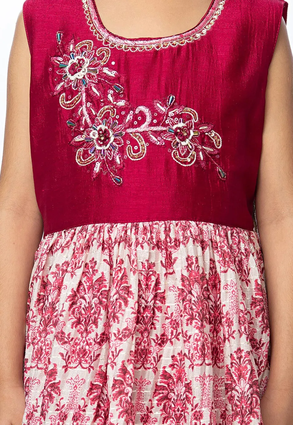 Digital Printed Cotton Gown in Pink and Off White