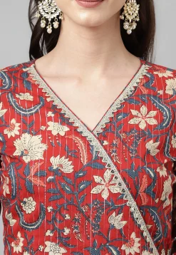 Digital Printed Cotton Jacquard Aline Suit in Maroon