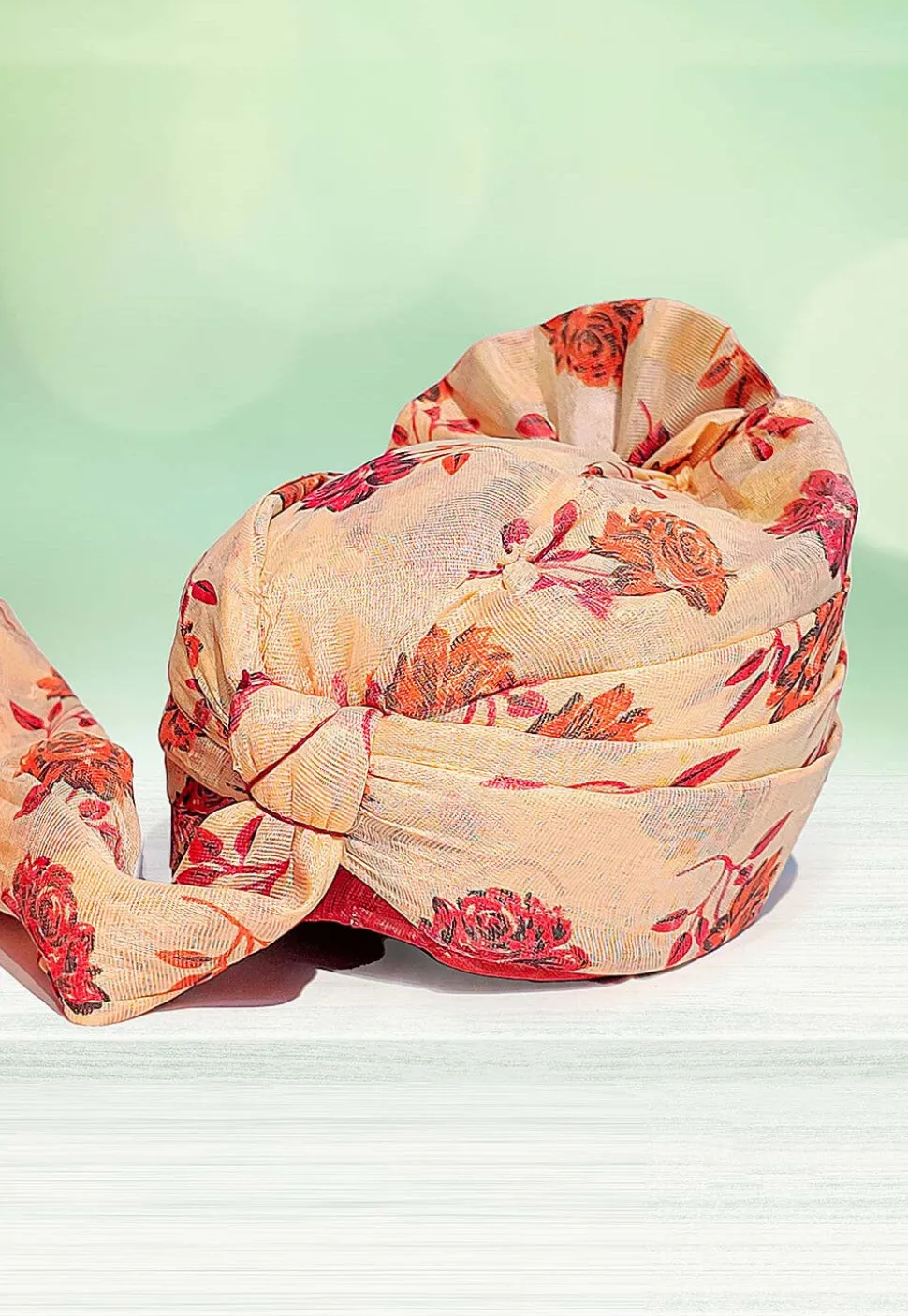 Digital Printed Cotton Kids Turban in Beige