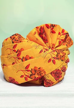 Digital Printed Cotton Kids Turban in Mustard