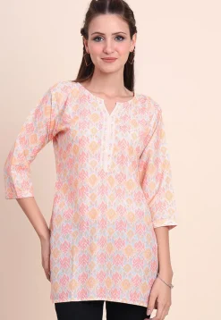 Digital Printed Cotton Kurti in Off White