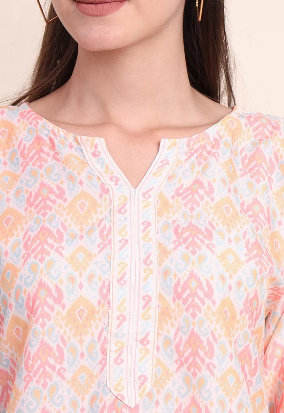 Digital Printed Cotton Kurti in Off White