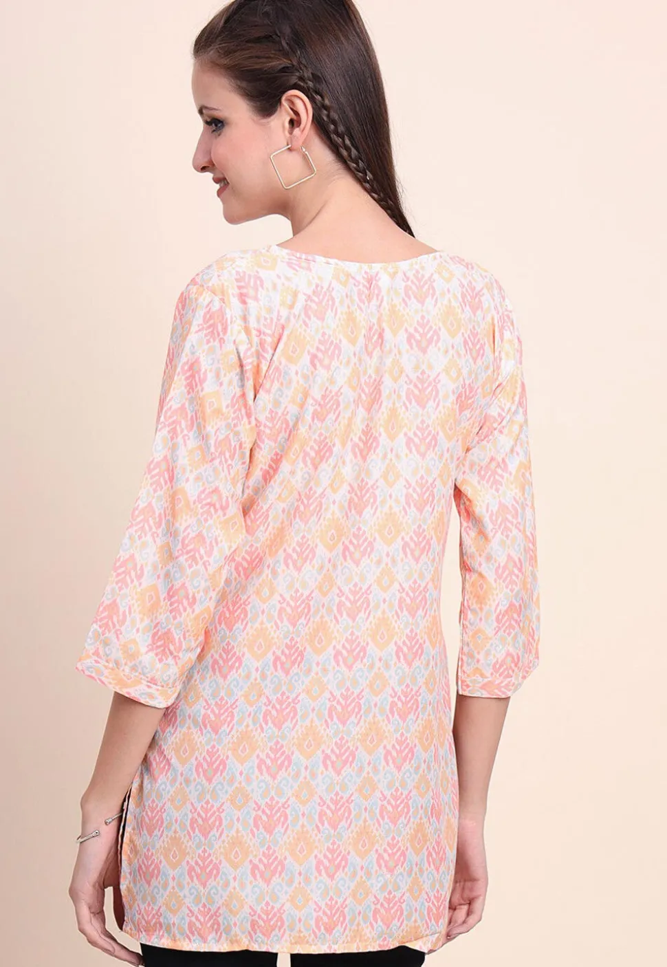 Digital Printed Cotton Kurti in Off White