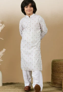 Digital Printed Cotton Kurta Set in Off White