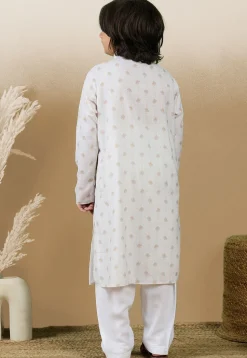 Digital Printed Cotton Kurta Set in Off White