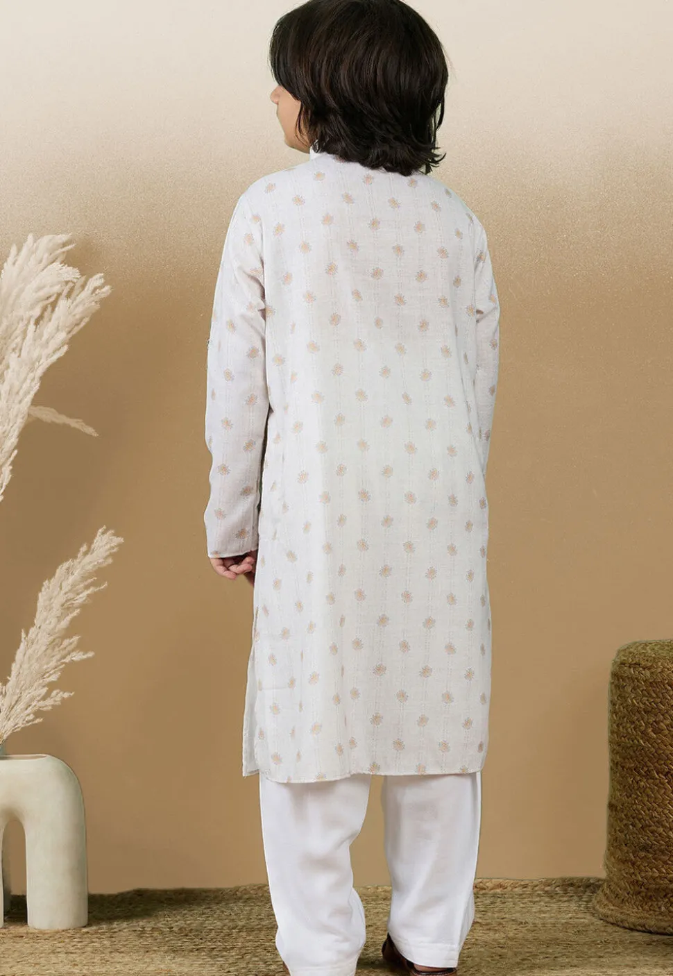 Digital Printed Cotton Kurta Set in Off White