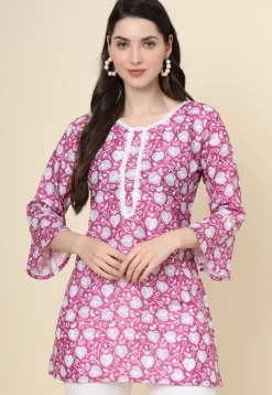 Digital Printed Cotton Kurti in Purple