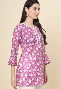 Digital Printed Cotton Kurti in Purple