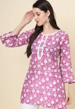 Digital Printed Cotton Kurti in Purple