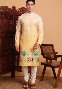 Digital Printed Cotton Kurta in Shaded Yellow