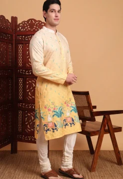 Digital Printed Cotton Kurta in Shaded Yellow