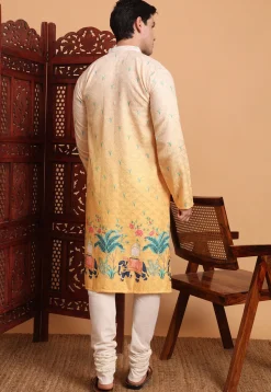 Digital Printed Cotton Kurta in Shaded Yellow