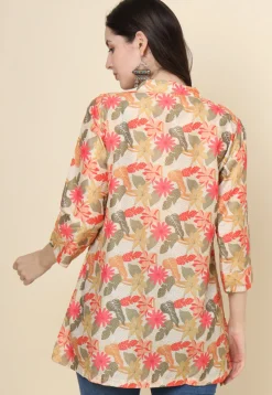 Digital Printed Cotton Kurti in Light Beige