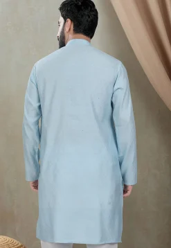 Digital Printed Cotton Kurta in Light Blue