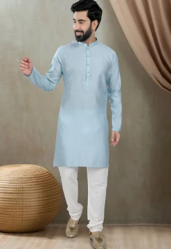 Digital Printed Cotton Kurta in Light Blue
