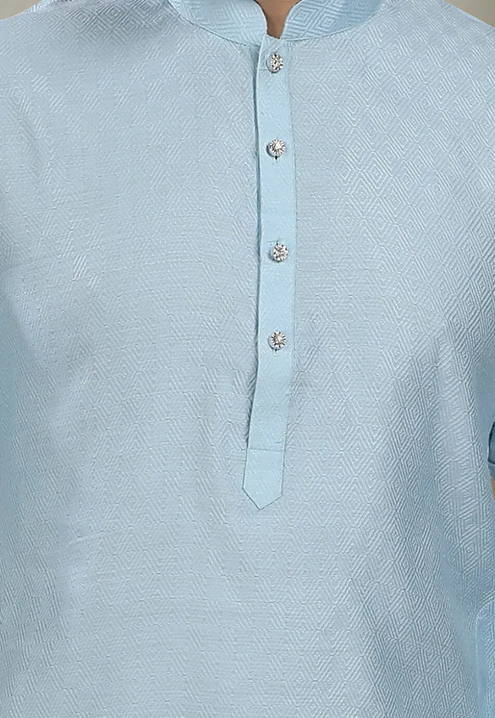 Digital Printed Cotton Kurta in Light Blue
