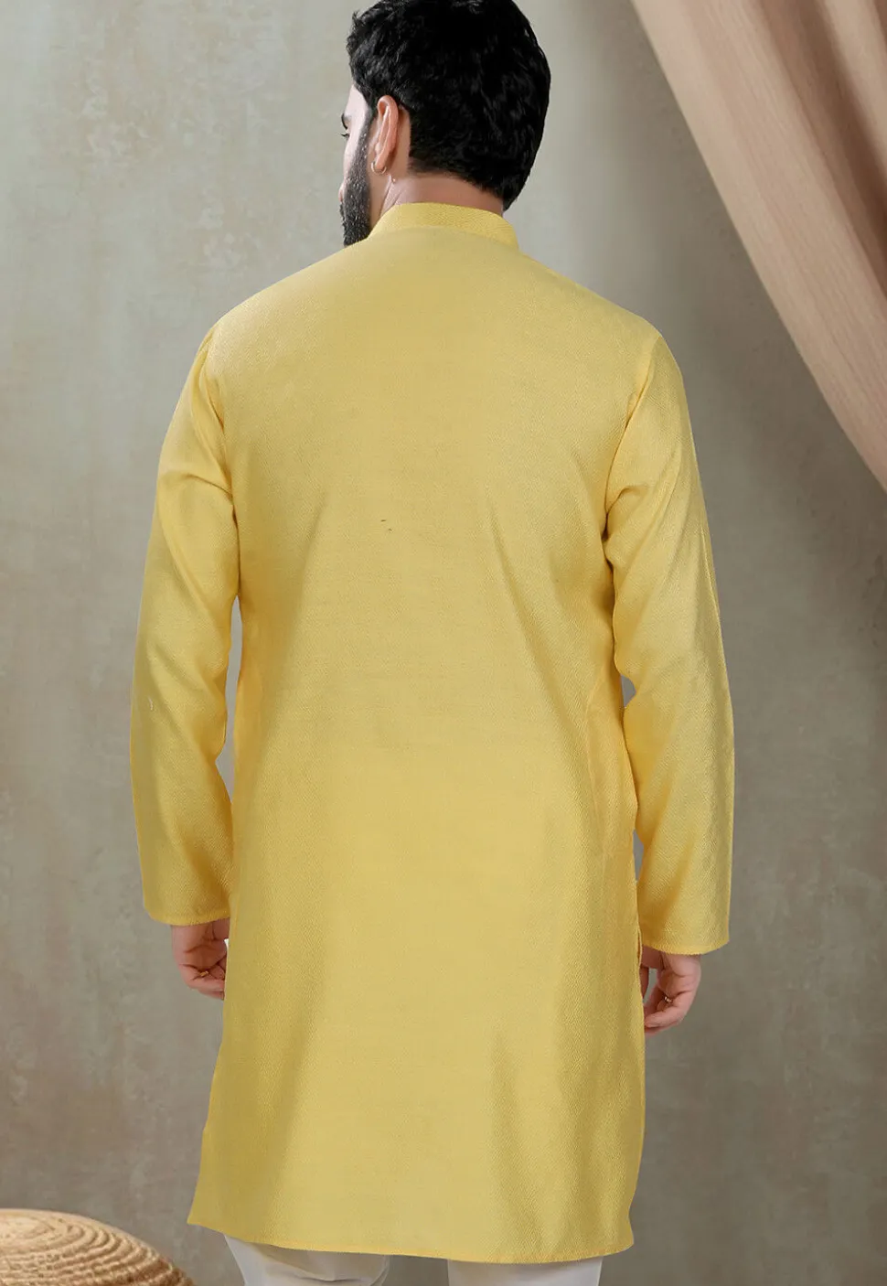 Digital Printed Cotton Kurta in Yellow