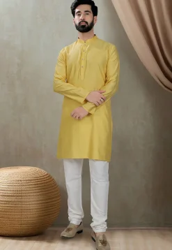 Digital Printed Cotton Kurta in Yellow