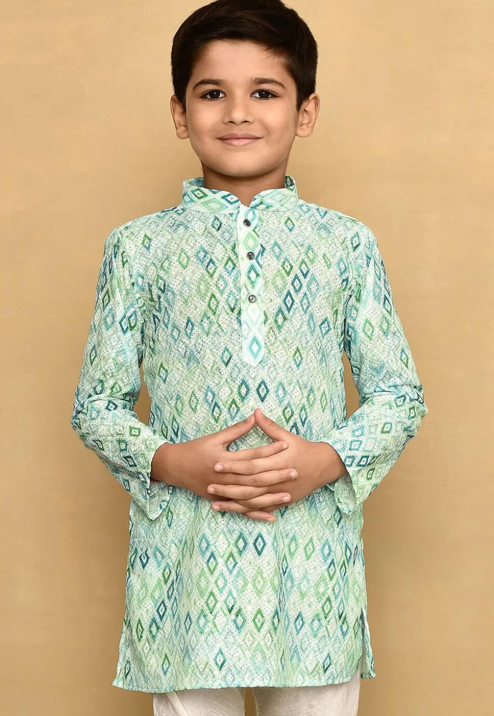 Digital Printed Cotton Kurta in Light Green