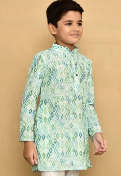 Digital Printed Cotton Kurta in Light Green