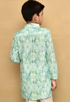 Digital Printed Cotton Kurta in Light Green