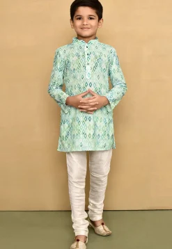 Digital Printed Cotton Kurta in Light Green