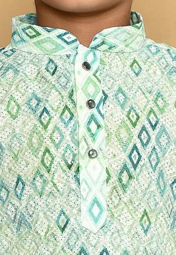 Digital Printed Cotton Kurta in Light Green
