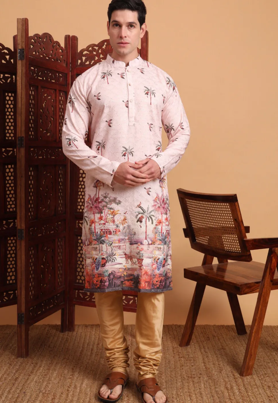 Digital Printed Cotton Kurta in Pink