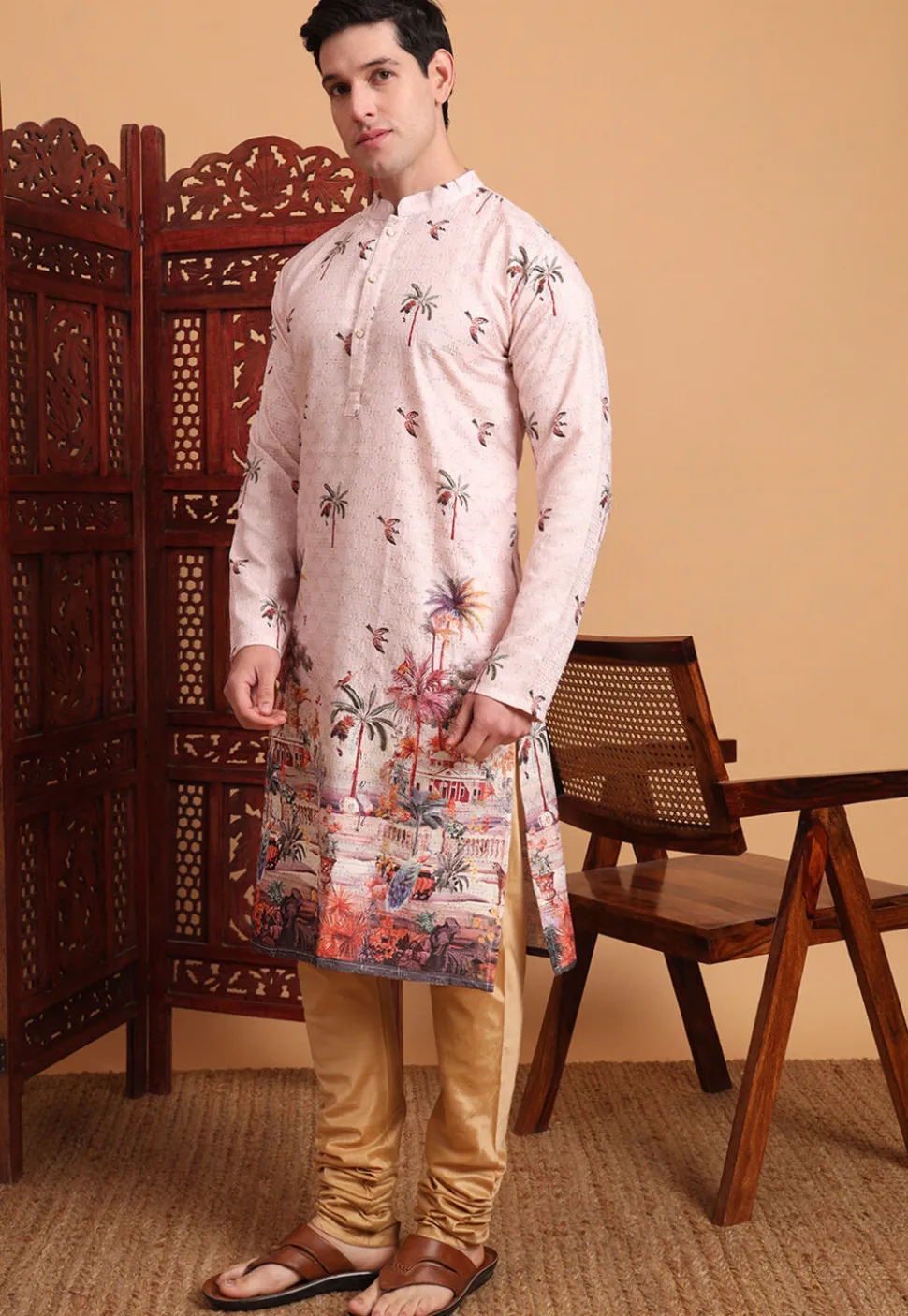 Digital Printed Cotton Kurta in Pink