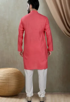 Digital Printed Cotton Kurta Set in Red