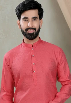 Digital Printed Cotton Kurta Set in Red