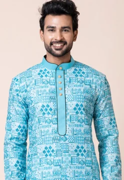 Digital Printed Cotton Kurta Set in Blue