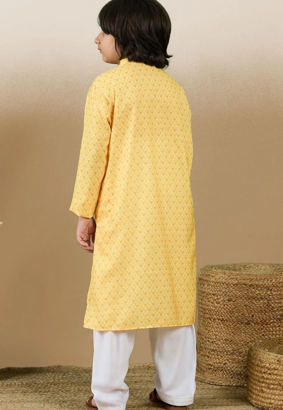 Digital Printed Cotton Kurta Set in Yellow