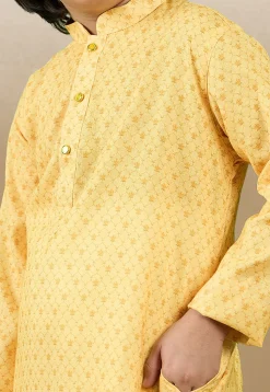 Digital Printed Cotton Kurta Set in Yellow