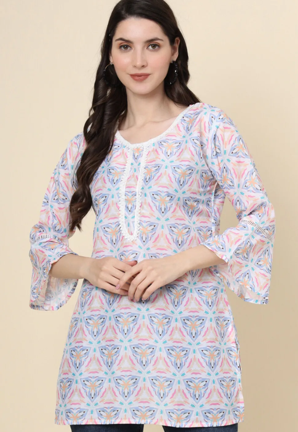 Digital Printed Cotton Kurti in Multicolor