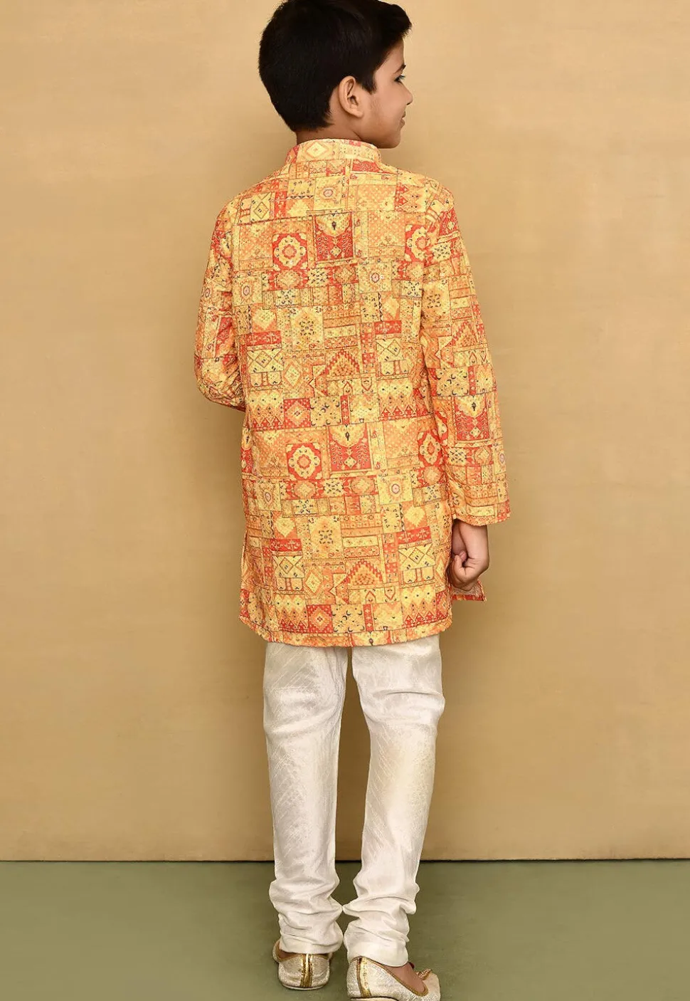 Digital Printed Cotton Kurta Set in Yellow
