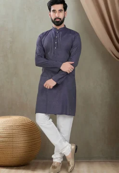 Digital Printed Cotton Kurta Set in Navy Blue