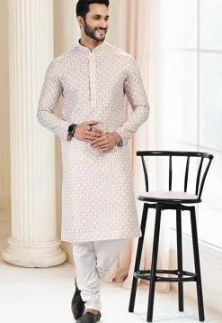Digital Printed Cotton Kurta Set in Cream