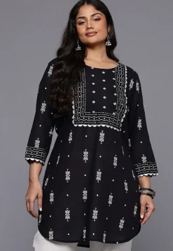 Digital Printed Cotton Kurti in Black