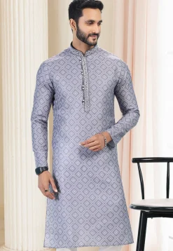Digital Printed Cotton Kurta in Grey