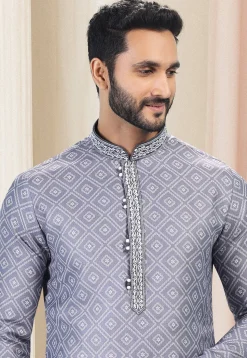 Digital Printed Cotton Kurta in Grey