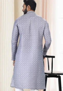 Digital Printed Cotton Kurta in Grey