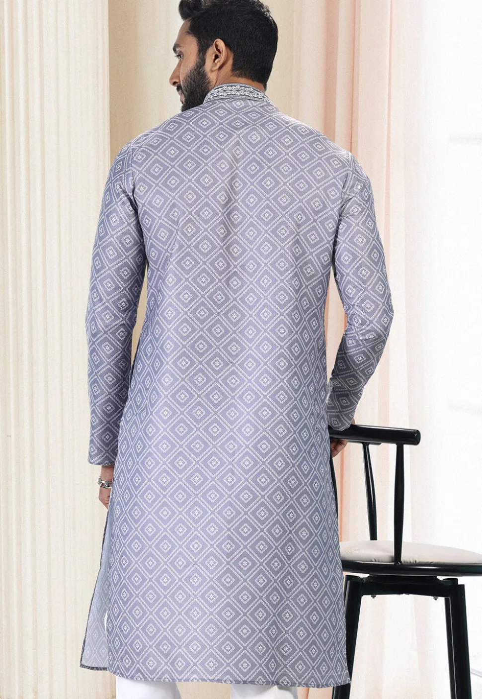 Digital Printed Cotton Kurta in Grey