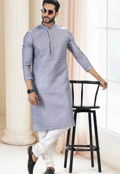 Digital Printed Cotton Kurta in Grey
