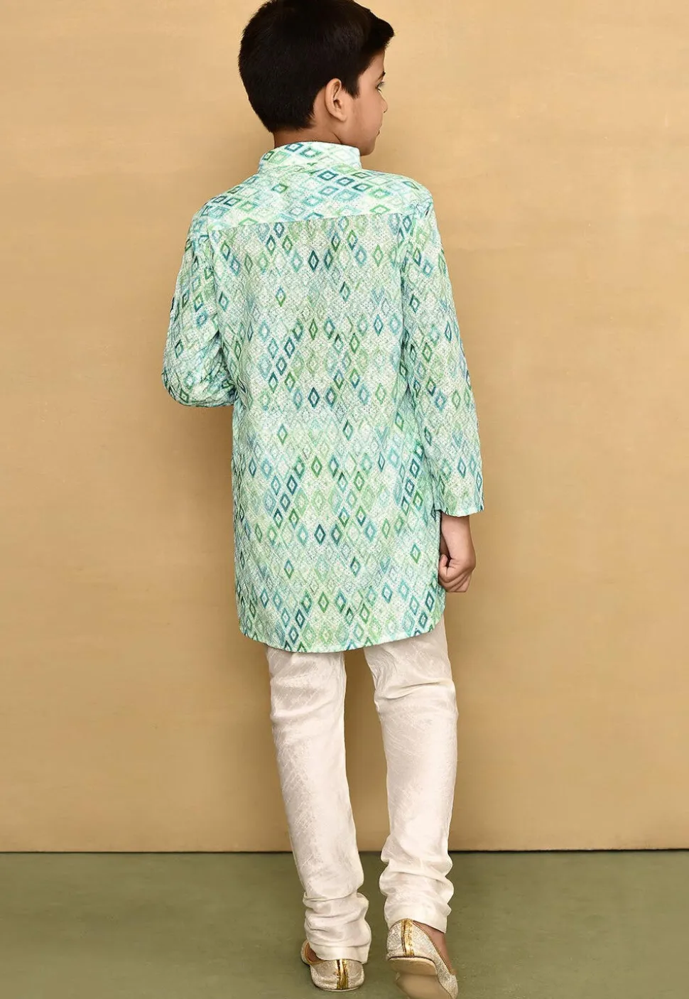 Digital Printed Cotton Kurta Set in Light Green