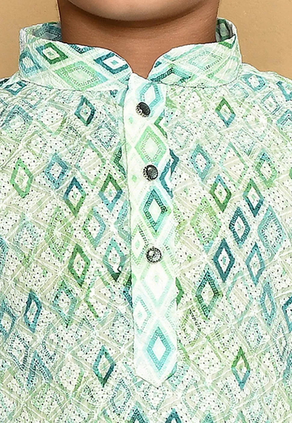 Digital Printed Cotton Kurta Set in Light Green