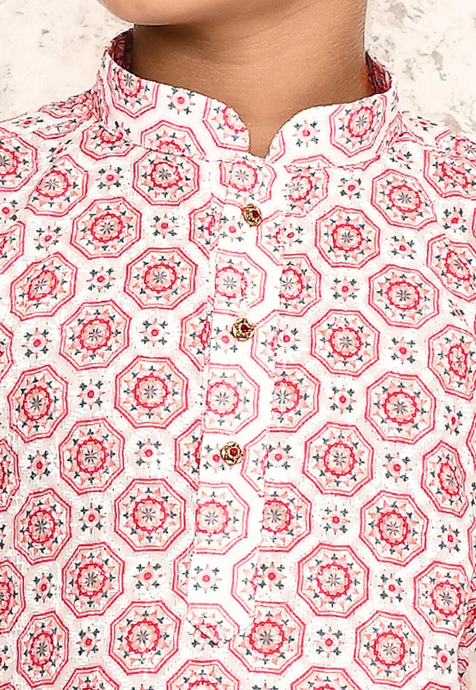 Digital Printed Cotton Kurta in White