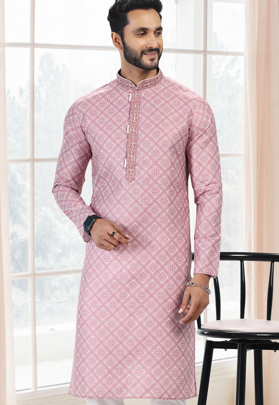 Digital Printed Cotton Kurta in Pink