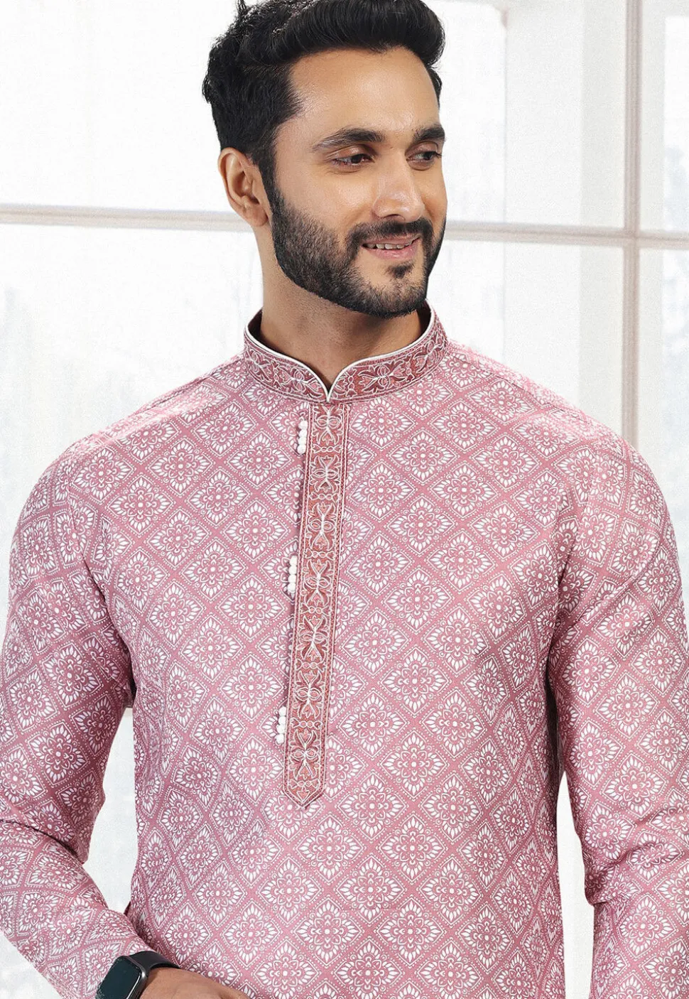 Digital Printed Cotton Kurta in Pink